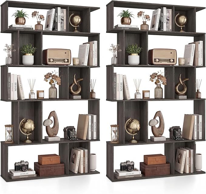 Giantex 5-Tier Bookshelves Set of 2, 10-Cube Geometric Bookcase