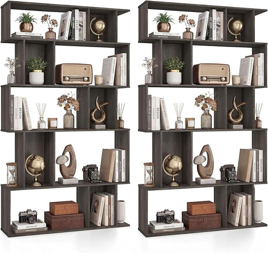 Giantex 5-Tier Bookshelves Set of 2, 10-Cube Geometric Bookcase