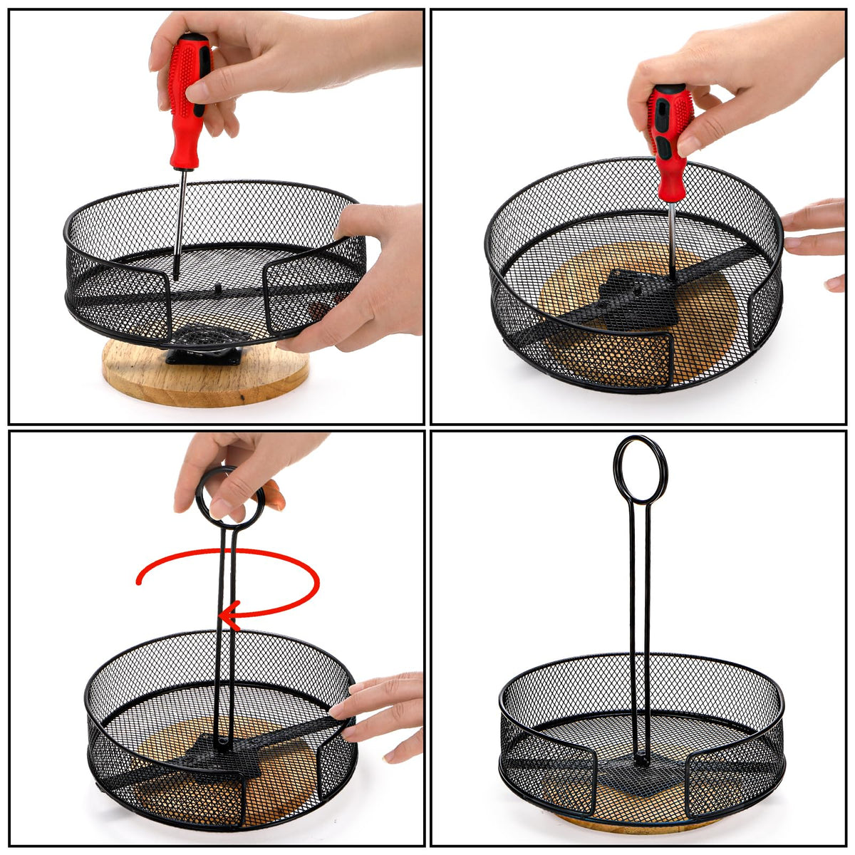 Yesland 2 Pack Metal Rotating Condiment Caddy with Number Card Holder, 7.75 Inch Round Caddy with Wooden Base, Black Coated Table Seasoning Organizer for Grill Outdoors, Dining Table, BBQ