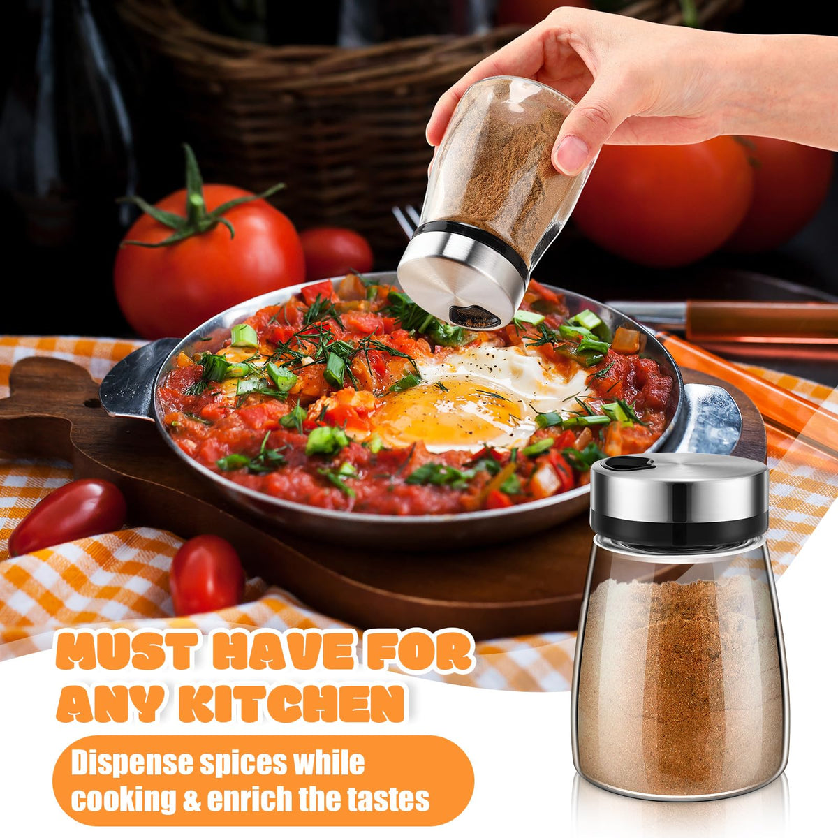 Zhehao 6 Pcs Salt Pepper Shakers Set with Adjustable Pour Holes Stainless Steel Spice Dispenser 6oz Clear Glass Seasoning Containers for Kitchen Restaurant Home BBQ Camping Farmhouse Accessories