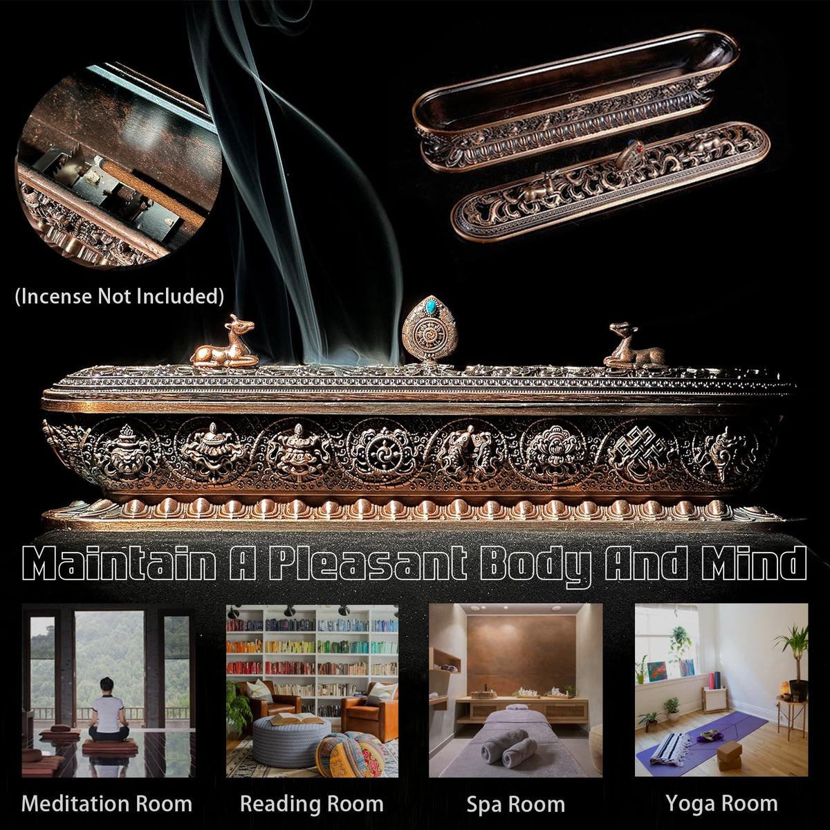 Incense Holder for Sticks Incense Burner with Ash Catcher Incense Stand for Yoga Meditation Home Office Decor - Red Bronze