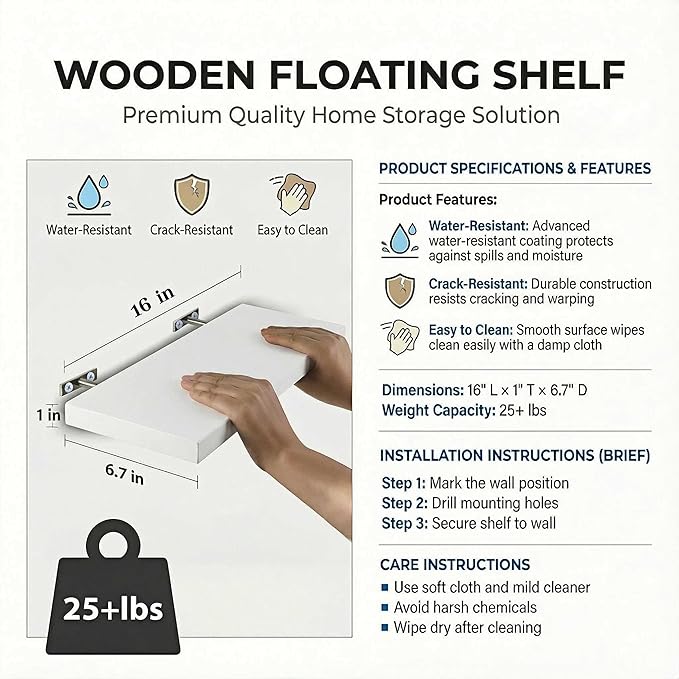 SAUMONIERES Floating Shelves Wall Shelf Solid Wood
