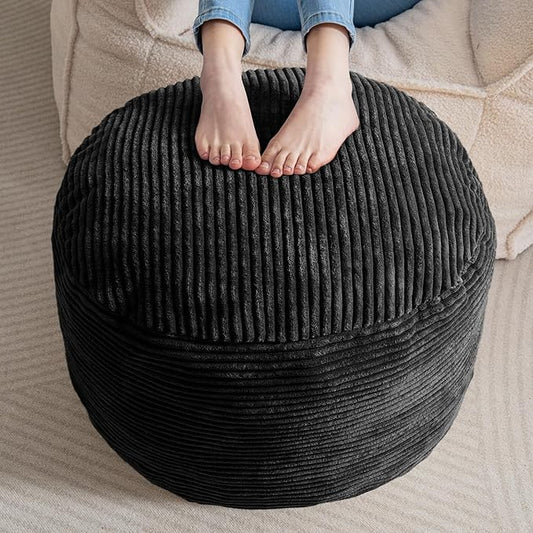 HIGOGOGO Round Stuffed Pouf Ottoman, Corduroy Poufs