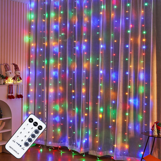 WATERGLIDE 300 LED Curtain Lights - Remote Control Decorative String Lights for Indoor/Outdoor Use | Multicolor, 8 Lighting Modes