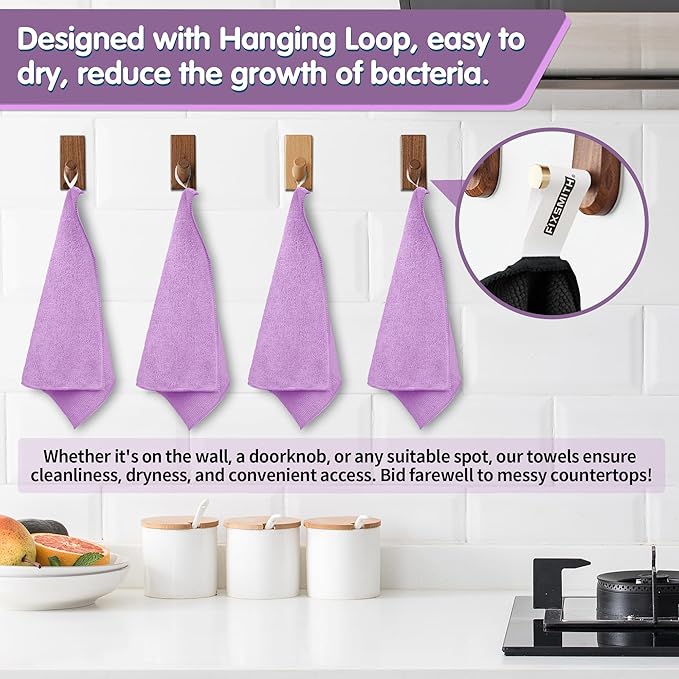FIXSMITH Purple Microfiber Cleaning Cloth -Pack of 8, Highly Absorbent Cleaning