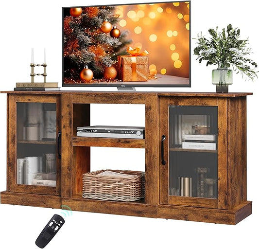 WLIVE Farmhouse TV Stand for 65 inch TV, Open Shelves TV Console for Living