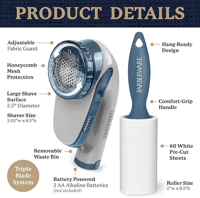 Farberware Fabric Shaver & Lint Remover Set–Battery Operated Sweater Shaver