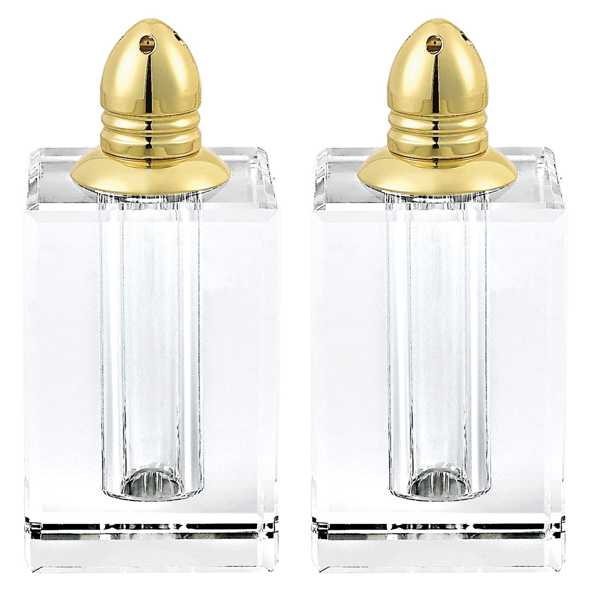 Badash Crystal Salt and Pepper Shaker Set - 3.5" Tall Spirit Hand-Cut Optical Crystal Glass Shakers with Gold Tops - Set a Beautiful Table
