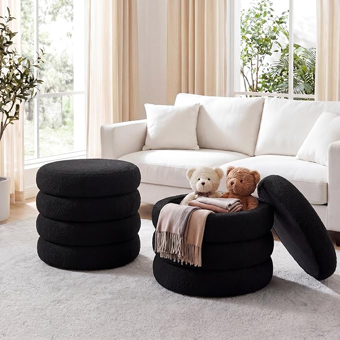 Flouki 19.5" Storage Ottoman Round, Vanity Stools