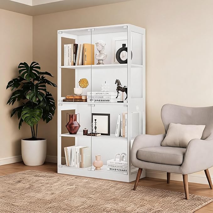 IDEALHOUSE Glass Display Cabinet 4-Tier, Curio Cabinets