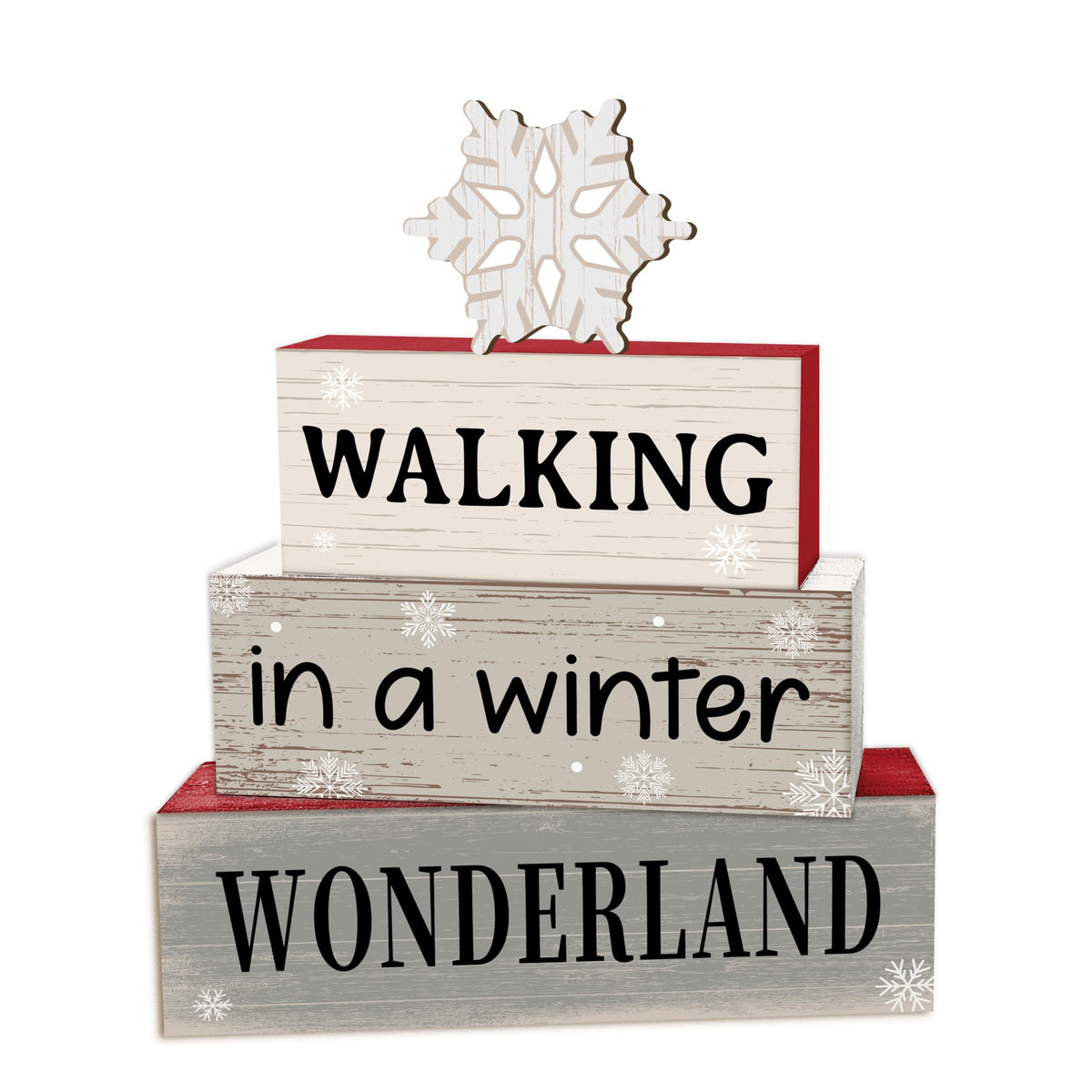 4 Pcs Snowflake Christmas Decor, Snowflakes Table Decorations, Christmas Tiered Tray Desk Decor Gifts, Winter Wonderland Wooden Xmas Stack Block Signs Table Centerpiece for Farmhouse Office -B13