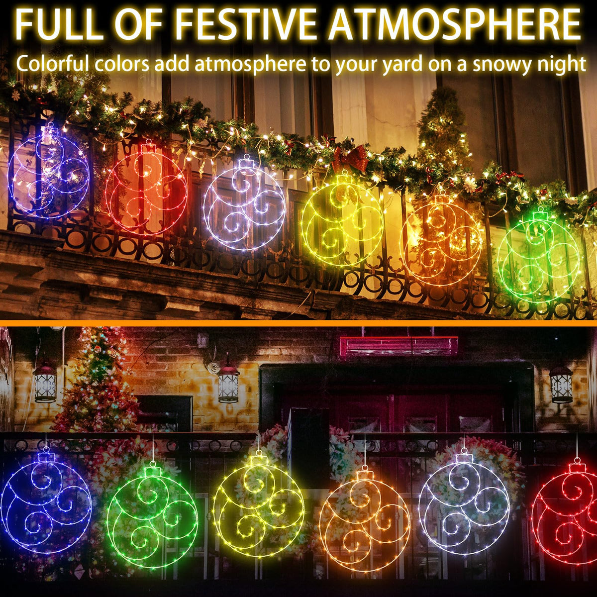 6 Pcs 12 Inch Solar Christmas Outdoor Light Decoration Christmas Hanging Ball LED Waterproof 60 Light with 8 Flicker Modes for Garden Tree Holiday Party Fireplace Decor