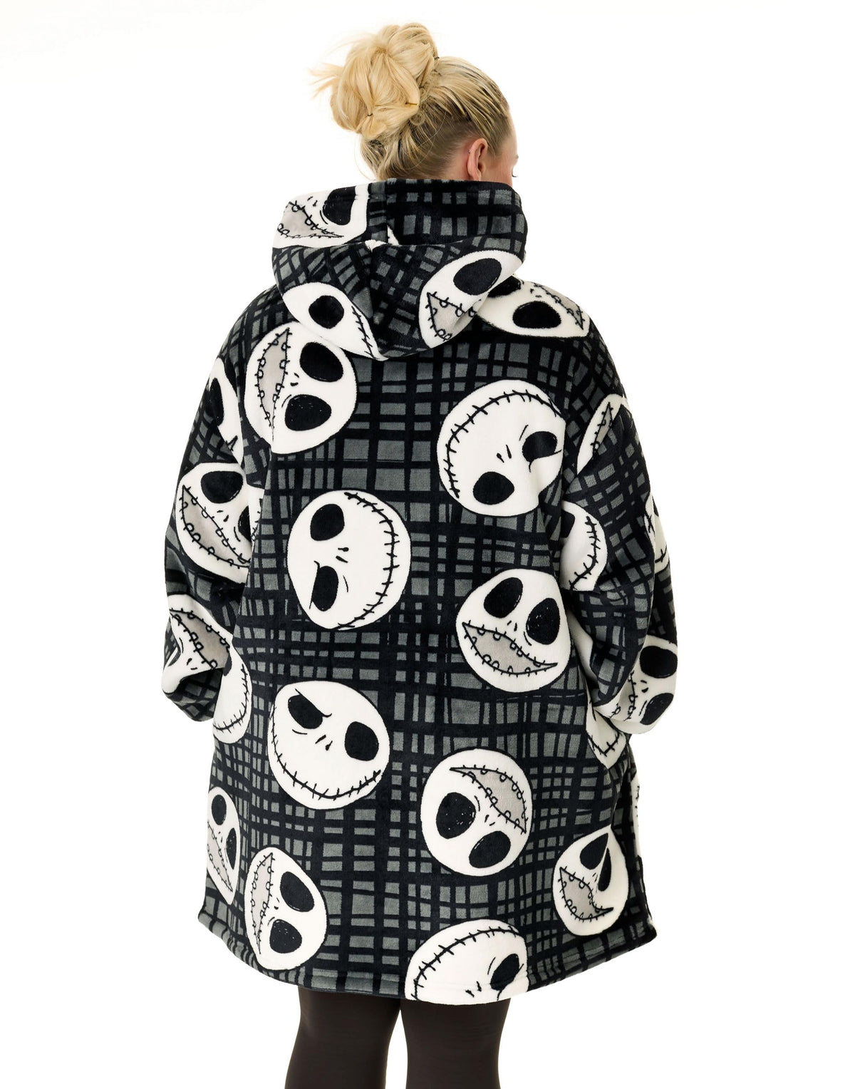 Disney The Nightmare Before Christmas Adults Wearable Blanket Hoodie | Black NMBC Zip Hooded Fleece with Jack Character Print