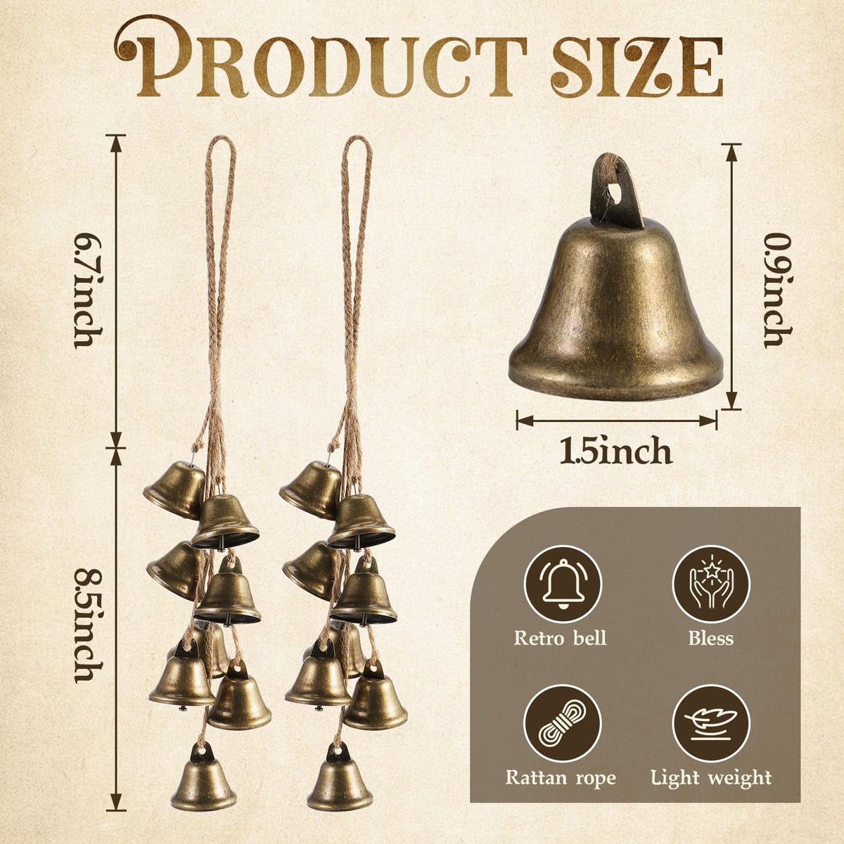 2 Pack Witch Bells Protection for Door Knob Outdoor Bells Hanging Wind Chimes Witchy Things Clear Negative Energy Witch Bells Set Wiccan Bell Witchy Gifts(Classic)
