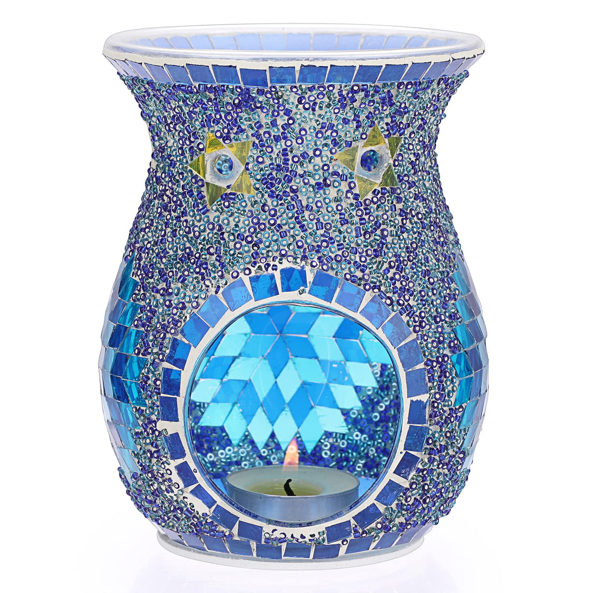 JUXYES Charming Mosaic Essential Oil Burner, Tea Light Wax Melt Warmer for Scented Wax, Decorative Fragrance Oil Warmer Tealight Candle Holder, Incense Aroma Diffuser for Home Table Decoration