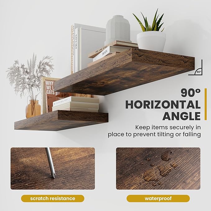 Acovy 72 Inch Floating Shelves, 9.3" Deep Floating Shelf Wall Mounted, Rustic