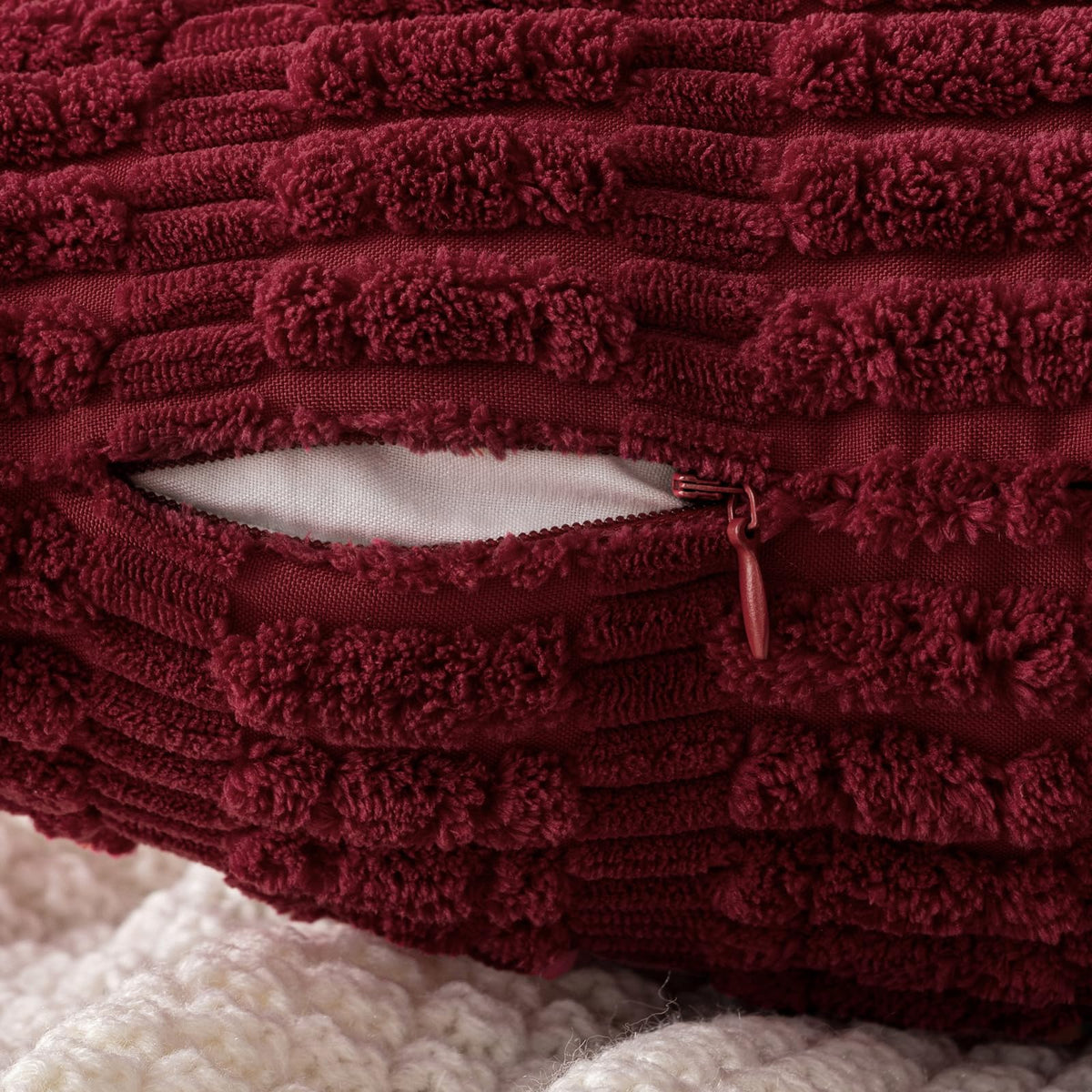 MIULEE Pack of 2 Burgundy Corduroy Decorative Pillow Covers 18x18 Inch Soft Boho Striped Throw Pillow Covers Modern Farmhouse Home Decor for Sofa Living Room Couch Bed