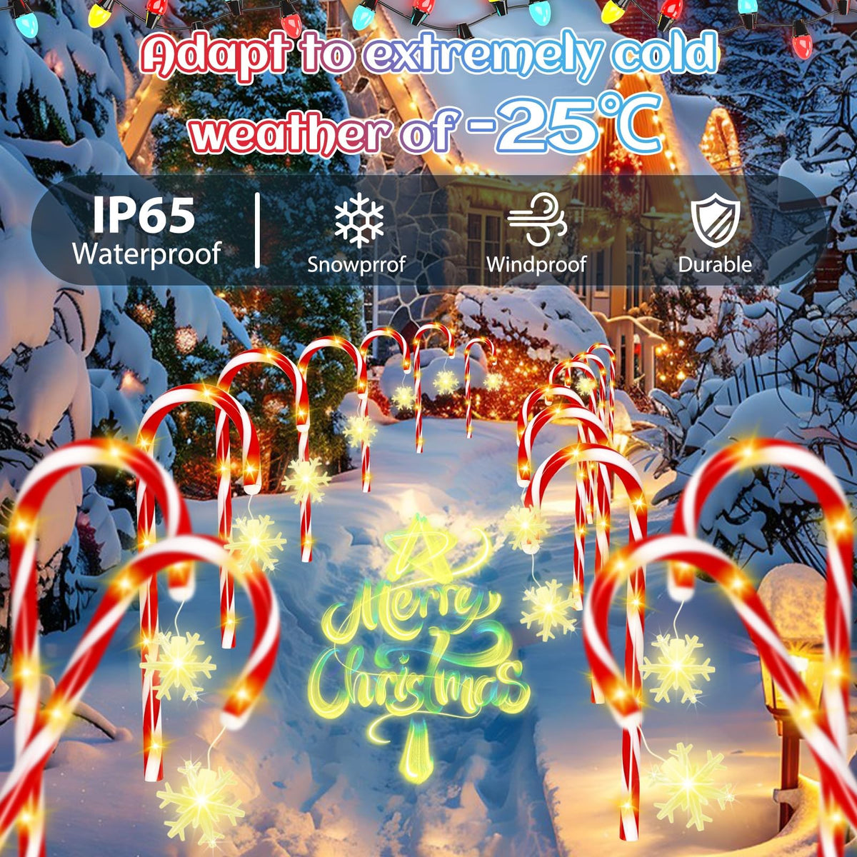 Solar Candy Cane Lights, 12 Pcs Christmas Decorations Outdoor, 8 Modes and Timer, Solar & USB Rechargeable, Waterproof Pathway Lights for Outdoor Christmas Yard Patio Walkway Decor