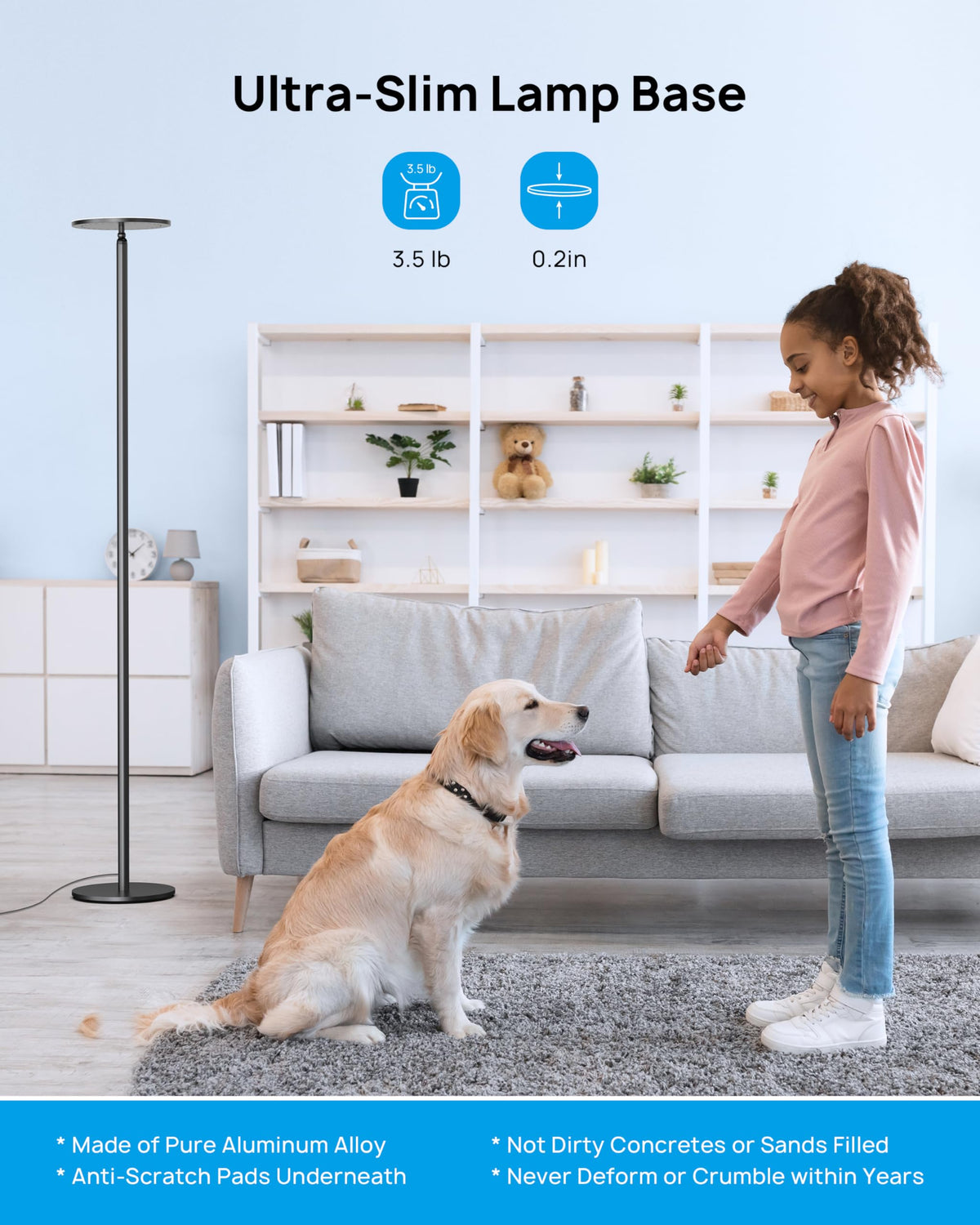 TROND Floor Lamp, Bright Sky LED Modern Torchiere Lamp, 71 in Tall Aluminum Pole Light, 5500K Natural Daylight Standing Light, Touch 5-Level Dimmable, 5000 lm, 30 Mins Timer for Living Room Bedroom