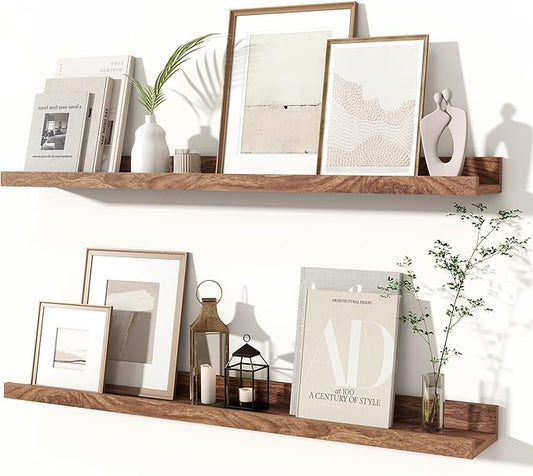 Fun Memories Picture Ledge Shelves Set of 2, 32 Inch Rustic Wall Mounted