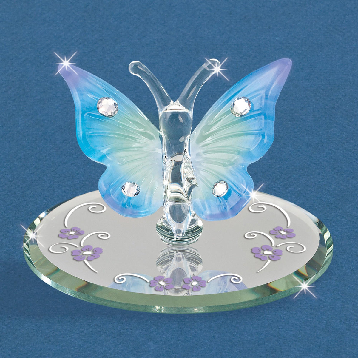 Glass Baron Blue Butterfly Glass Figurine, Mini Glass Butterfly with Austrian Crystal Accents, Decorative Butterfly Figure for Home Décor or Gift