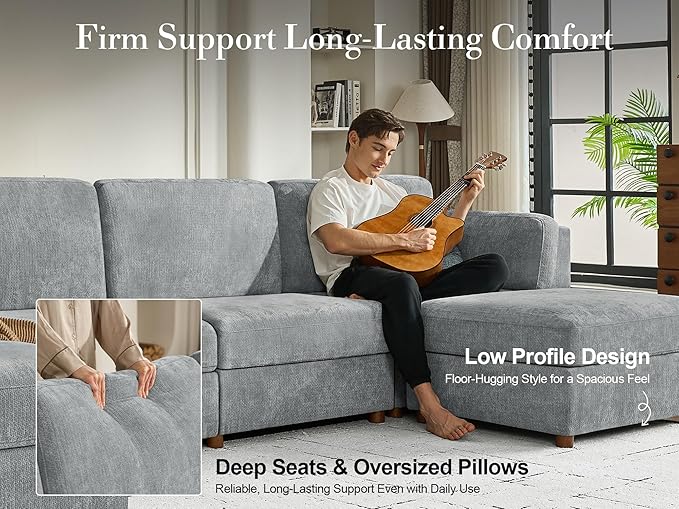 115'' Oversized Modular Sectional Sofa, Solid Wood Frame Sofa, Removable