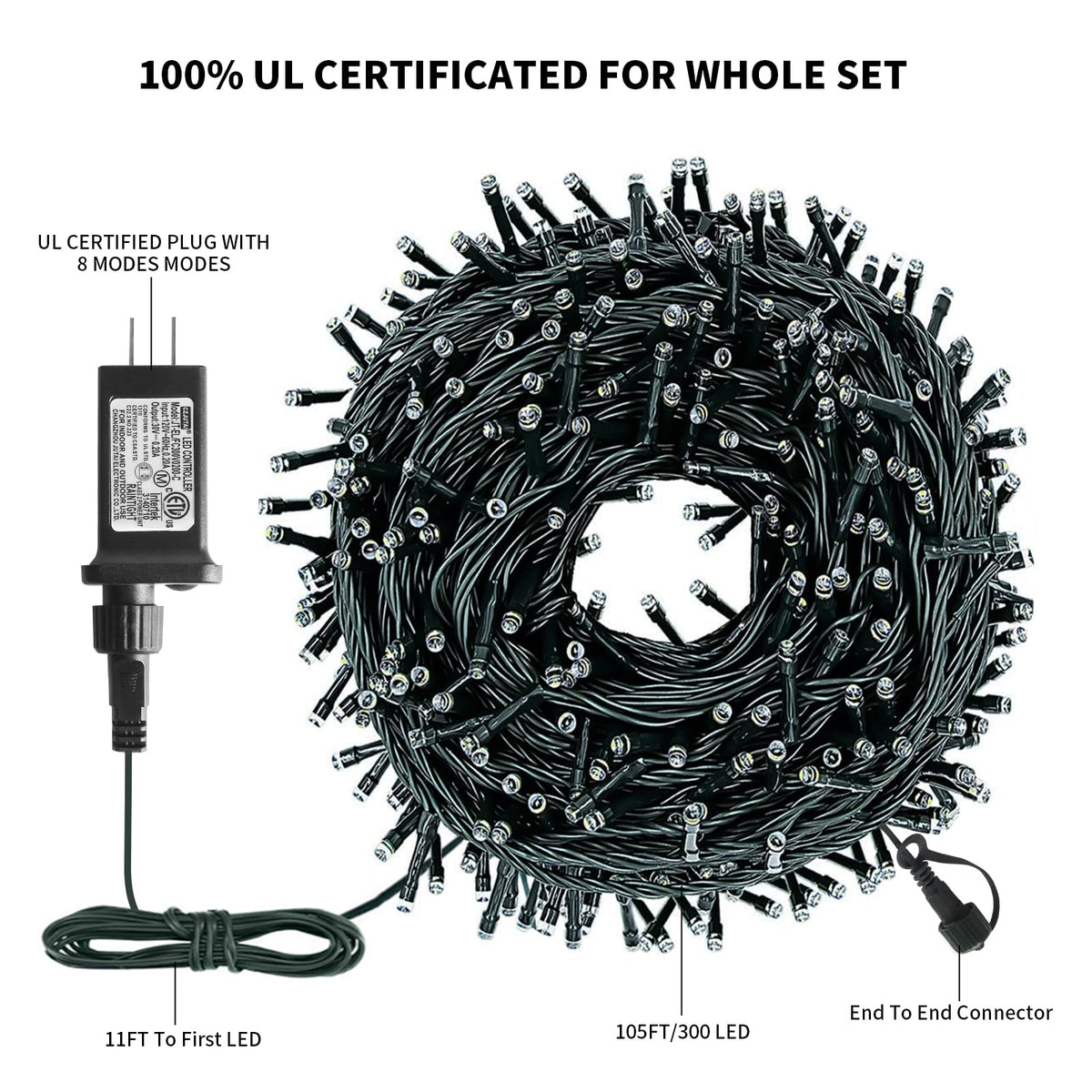 XTF2015 Christmas String Lights, 105ft 300 LED Christmas Lights 8 Modes Memory Function & Timer- UL Certified - Outdoor Indoor Christma s Fairy Lights for Tree, Garden, Party, Wedding(Red + White)