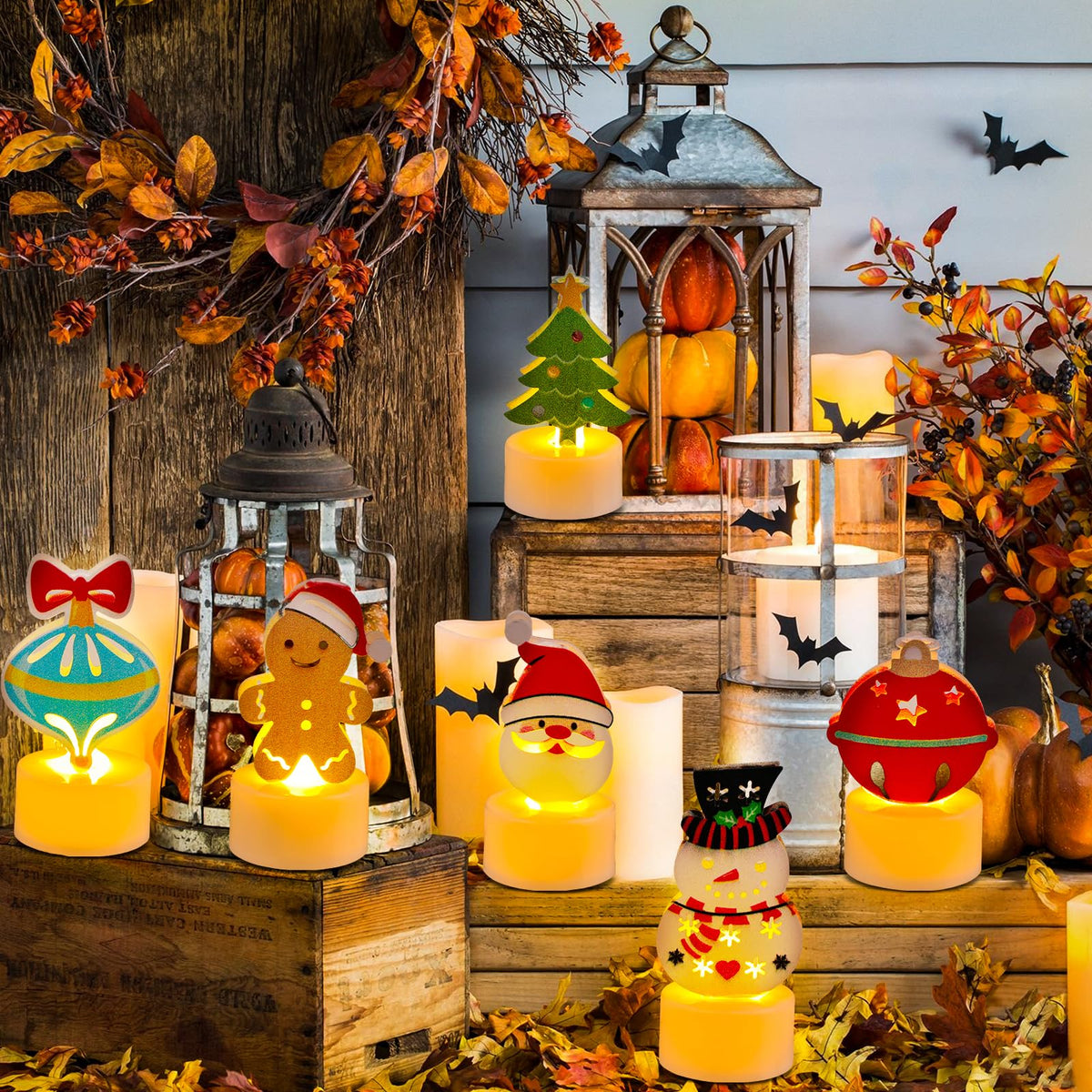 Sariiraw Christmas Tealight Candles, 6PCS Flameless LED Tea Lights with 6 Festive Designs Battery Operated for Holiday Table Centerpiece Decor