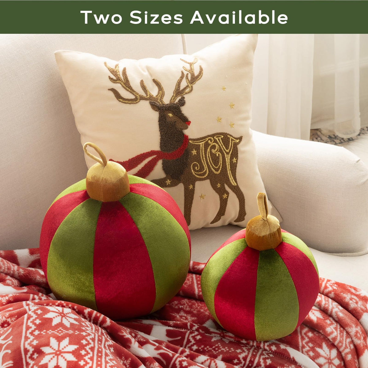 Ashler Merry Christmas Bell-Shaped Pillow, 11x11 Inch Velvet Hangable Decorative Holiday Pillow for Xmas Tree, Couch, Living Room, Bed, Red