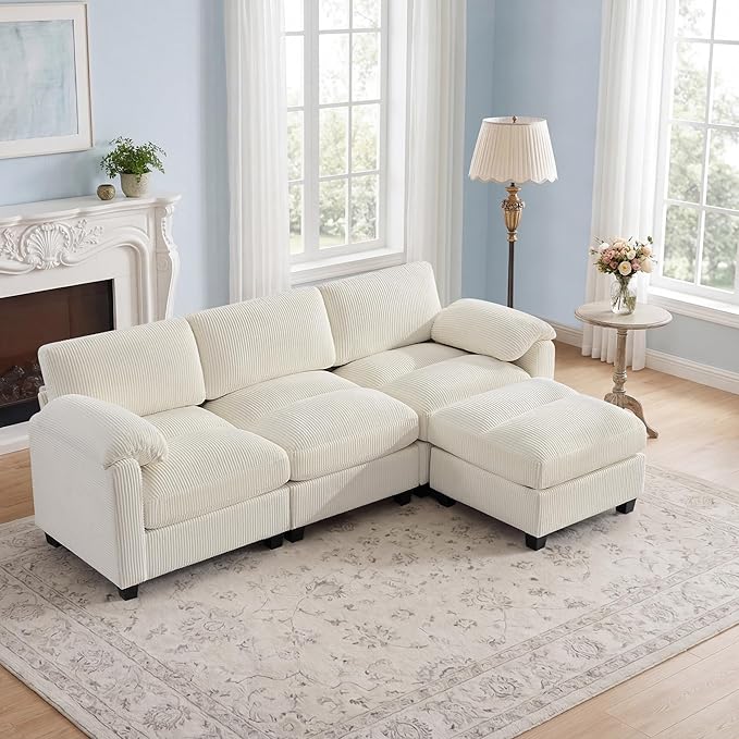 87.5'' L Shaped Modular Sectional Sofa, 3 Seater Cloud Couch