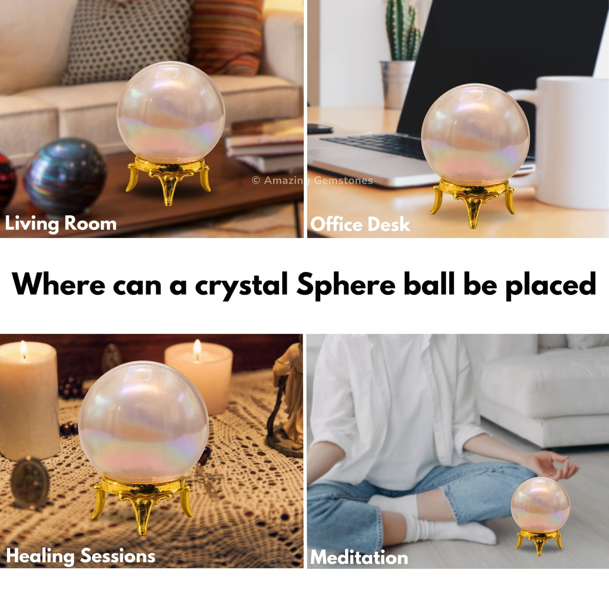 Amazing Gemstone Angel Aura Rose Quartz Crystal Ball with Stand - 1.5" Inches Crystal Sphere Meditation Balls for Witchcraft and Decorative Balls