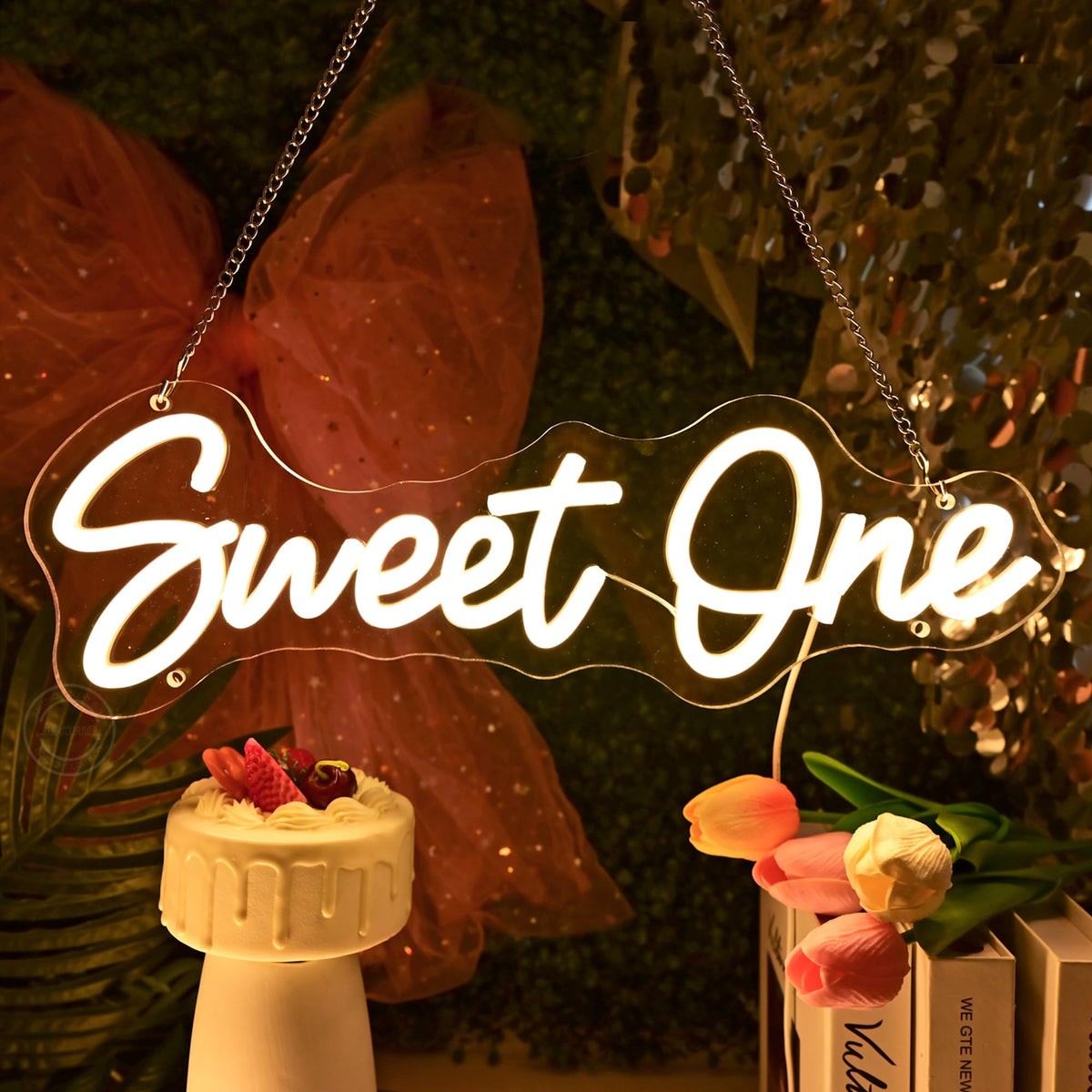 Britrio Sweet One Neon Sign for Baby Shower Girl Boy 1st Birthday Party Celebration Supplies Decoration Photo Backdrop Banner Gift LED Neon Light Wall Decor 5V USB with Dimmer Warm White 15.75”
