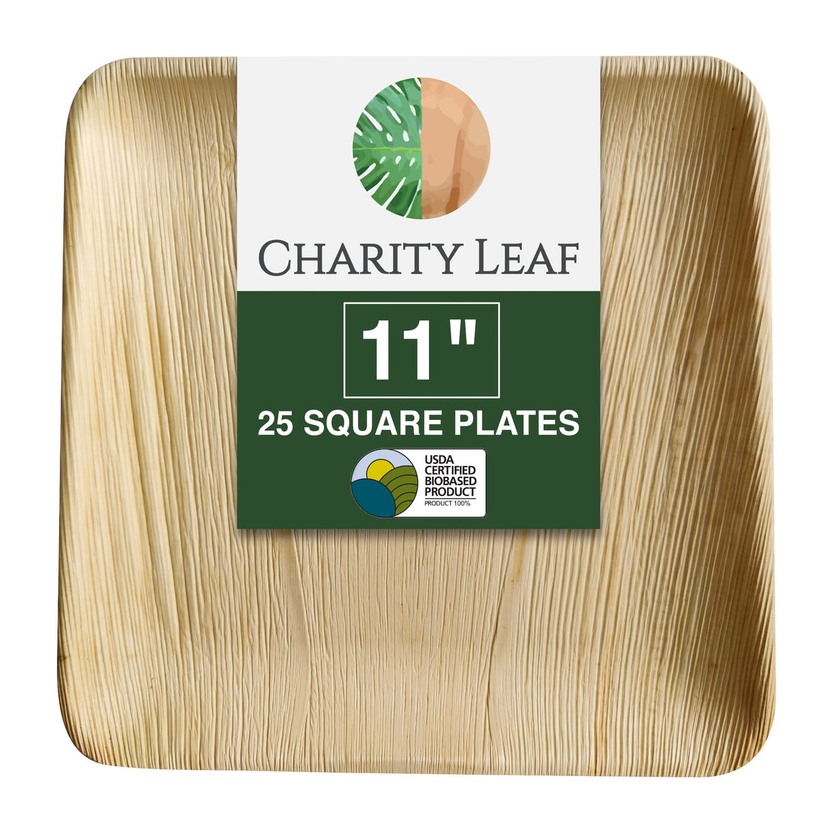 Charity Leaf Disposable Palm Leaf 11" Square Plates (25 pieces) Bamboo Like Serving Platters, Disposable Boards, Eco-Friendly Dinnerware For Weddings, Catering, Events