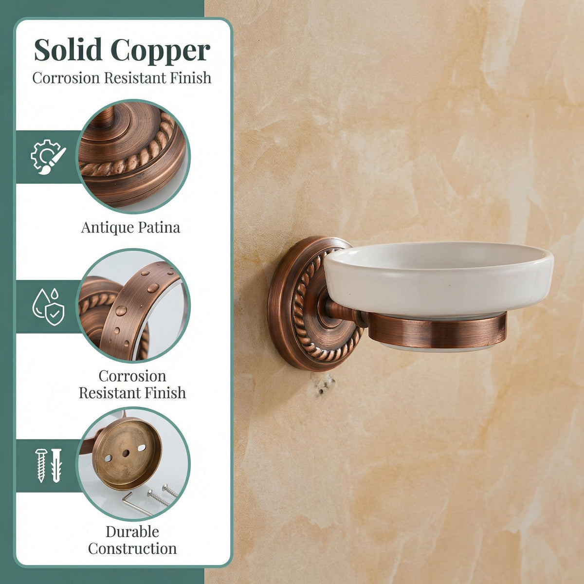 VOSAREA Ceramic Soap Holder Soap Tray Vintage Holder Wall-Mounted Dish Antique Luxury Dish for Shower Wall Rack for Bathroom