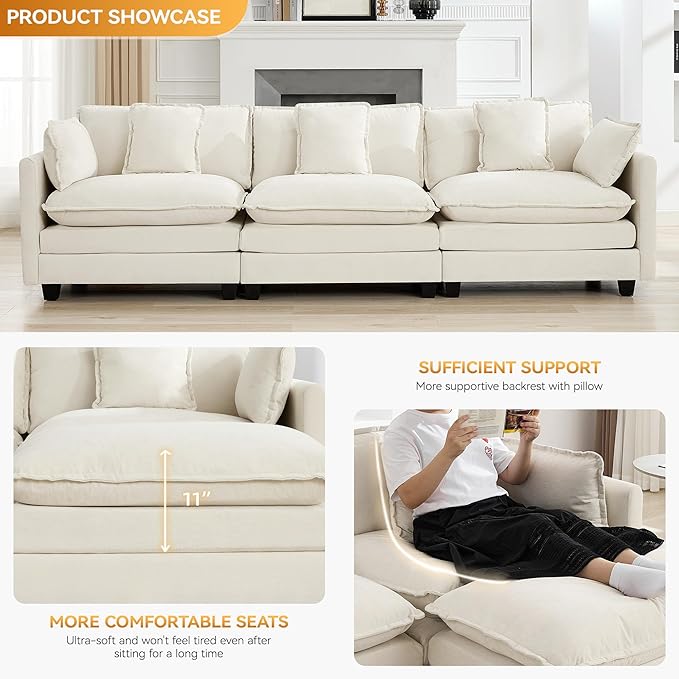 111'' Sectional Cloud Deep Seat Couch, Modern Comfy Chenille Modular Sectional