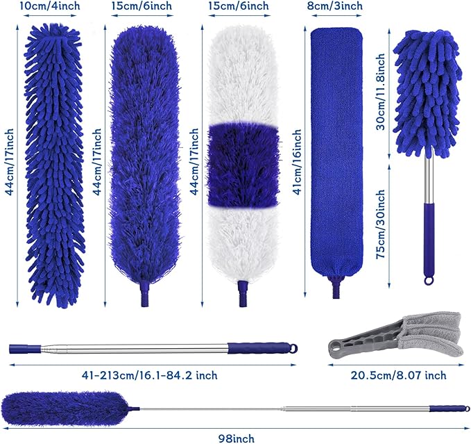 9PCS Dusters for Cleaning, Extendable Microfiber Duster
