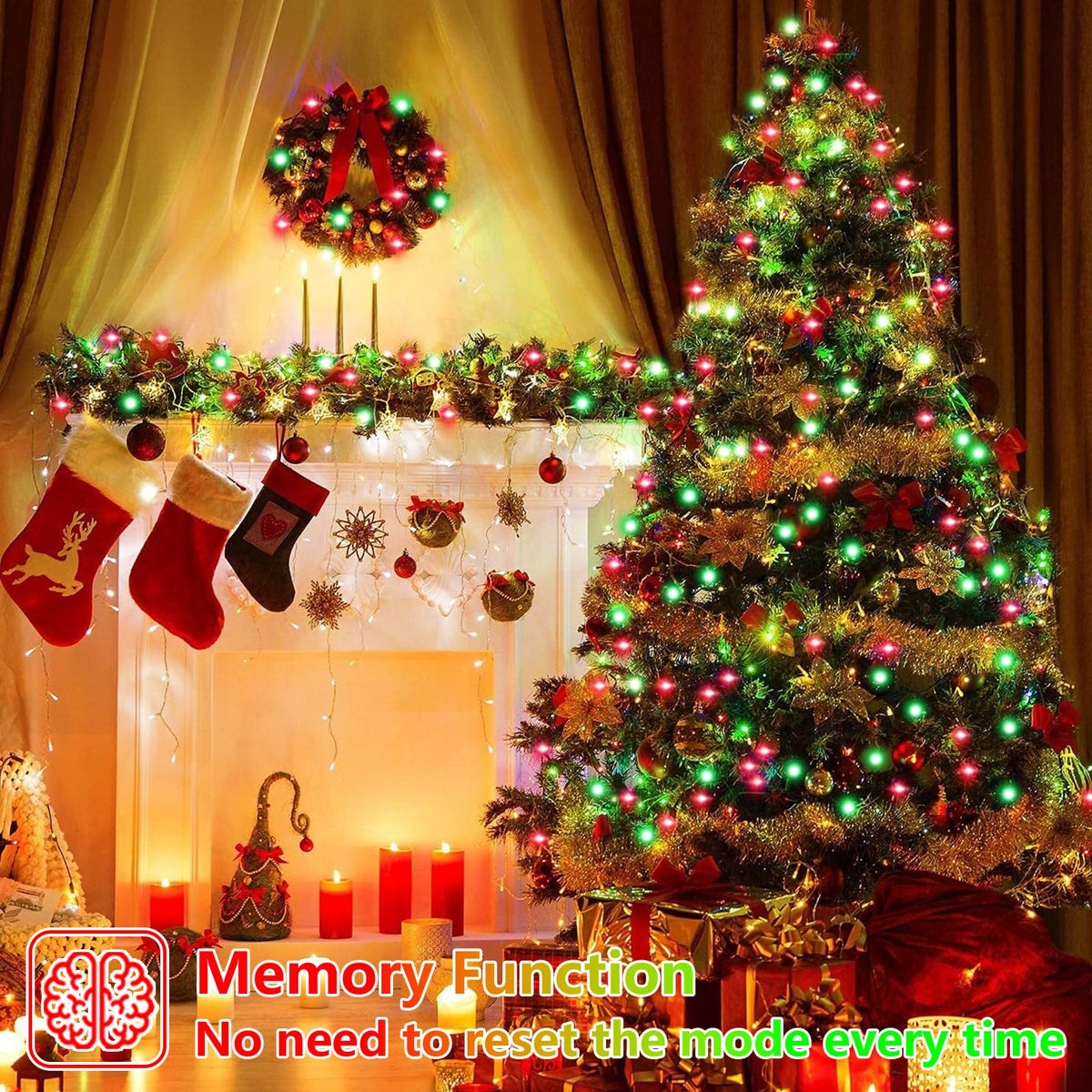 QITONG 500LED Red and Green String Lights, 165ft Christmas Lights Outdoor Waterproof with Plug in, Green Wire Twinkle Tree Lights Indoor with 8 Modes