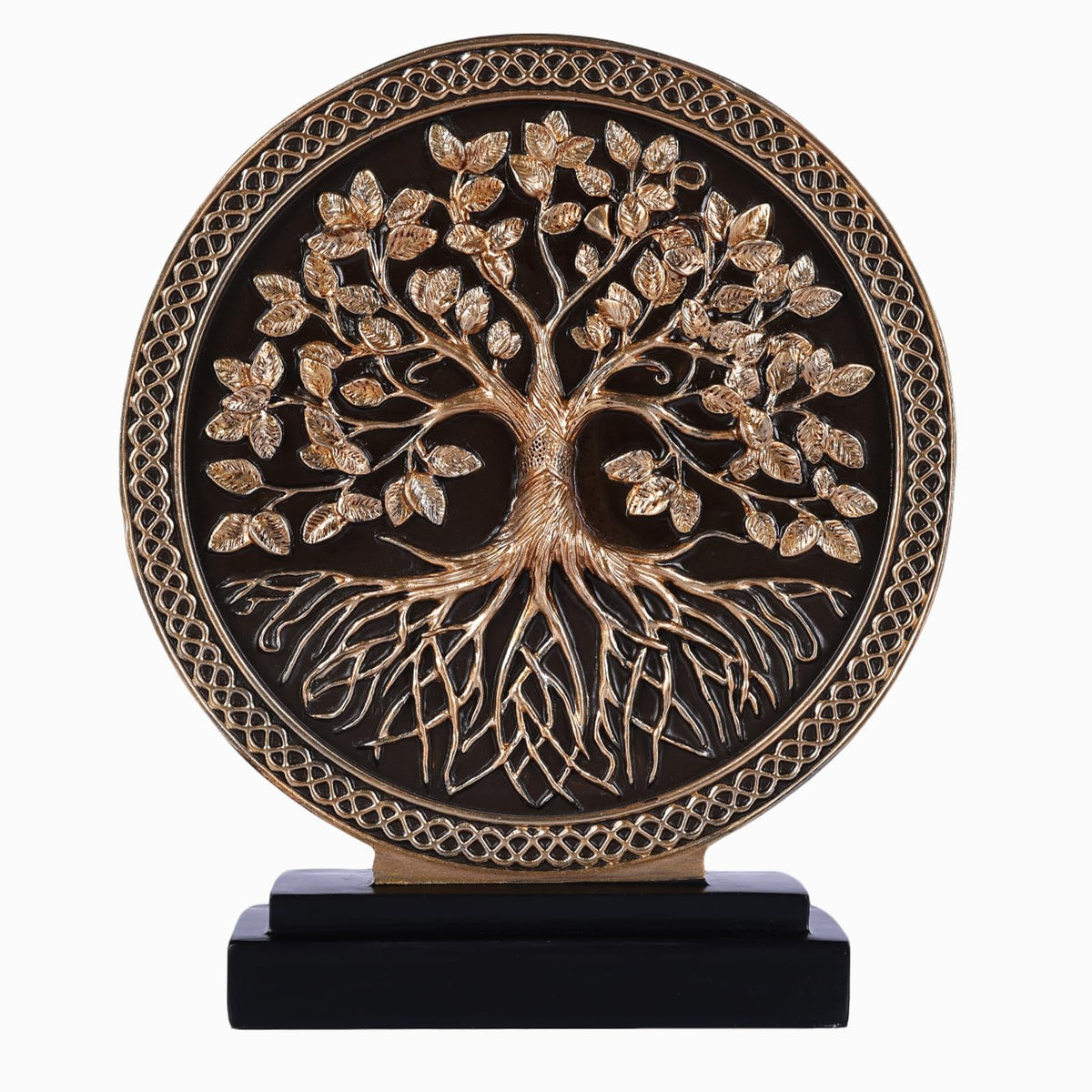 DOVDOV Abstract Circular Tree of Life Decorative Sculpture, Black and Gold Home Decor, Modern Art Home Accent Suitable for Office Shelves, Coffee Tables, and Above Cabinet Decorative Statue.