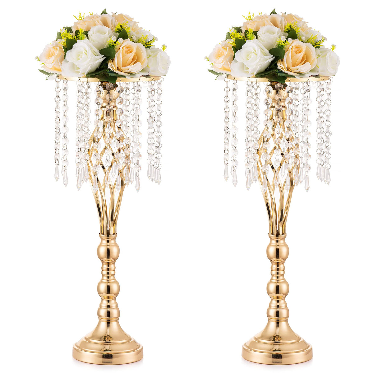 Inweder Gold Vases Centerpieces for Table: 21.7" Tall Flower Stand with Crystal Patent for Wedding Center Piece Party Event Set of 2