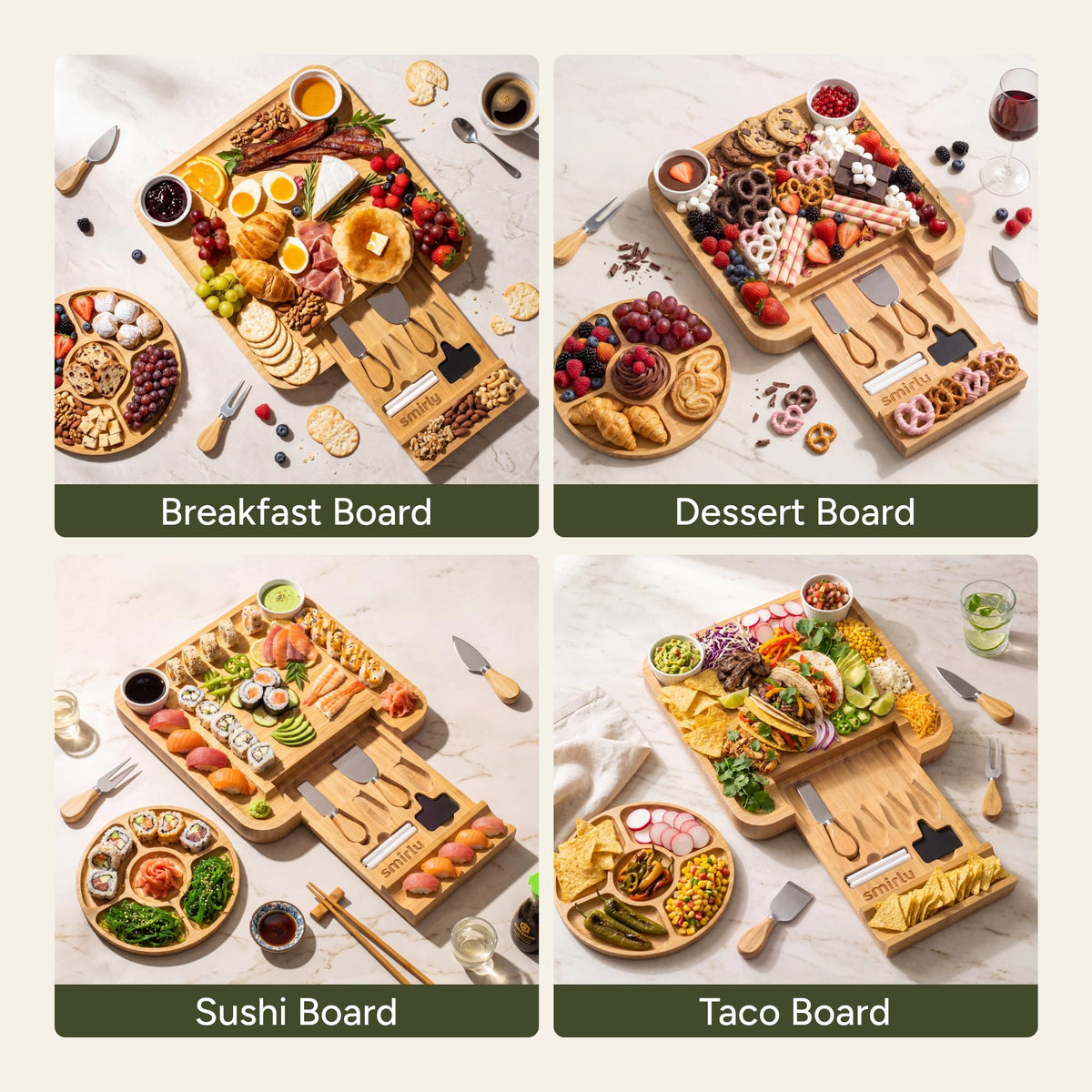 SMIRLY Charcuterie Large Bamboo Cheese Board Set for Serving - House Warming Gifts for New Home, Wedding, Bridal Shower & Birthday, for Women
