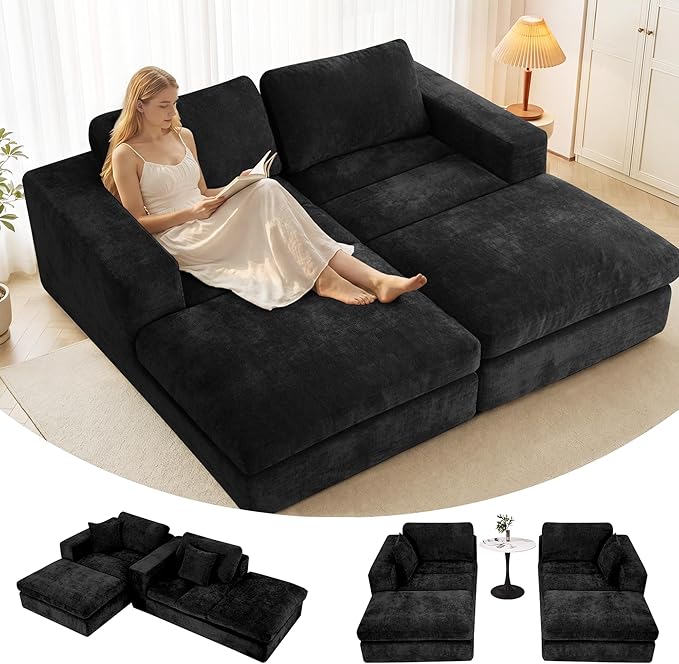 80.7" Oversized Double Chaise Lounge Chair Indoor, Cloud Boneless Sleeper Sofa
