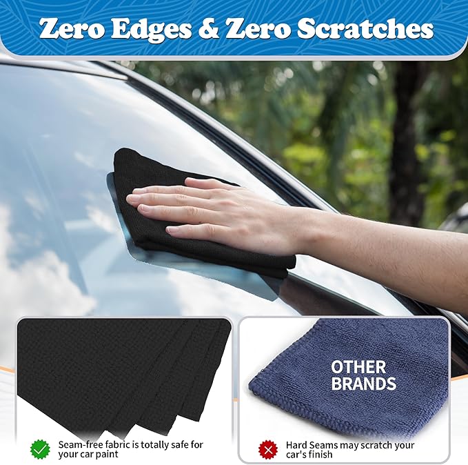 FIXSMITH Microfiber Cleaning Cloth, Shop Towels Bulk, 24 Pack Black Microfiber