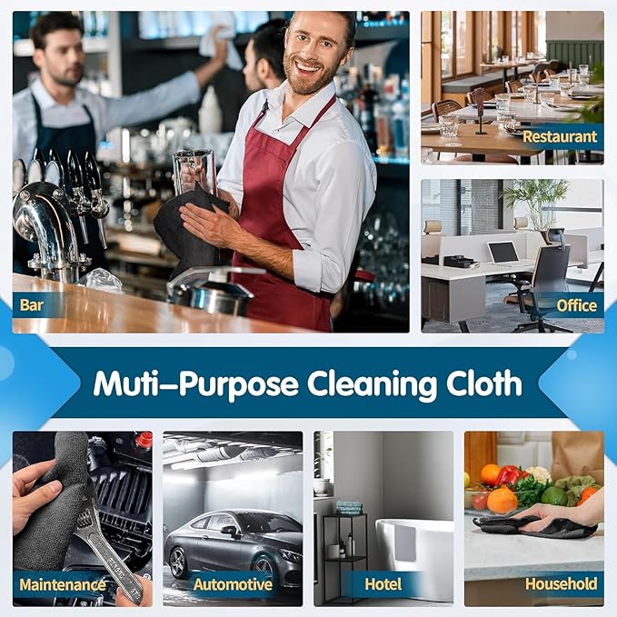 FIXSMITH Black Microfiber Cleaning Cloth -Pack of 12, Highly Absorbent Cleaning
