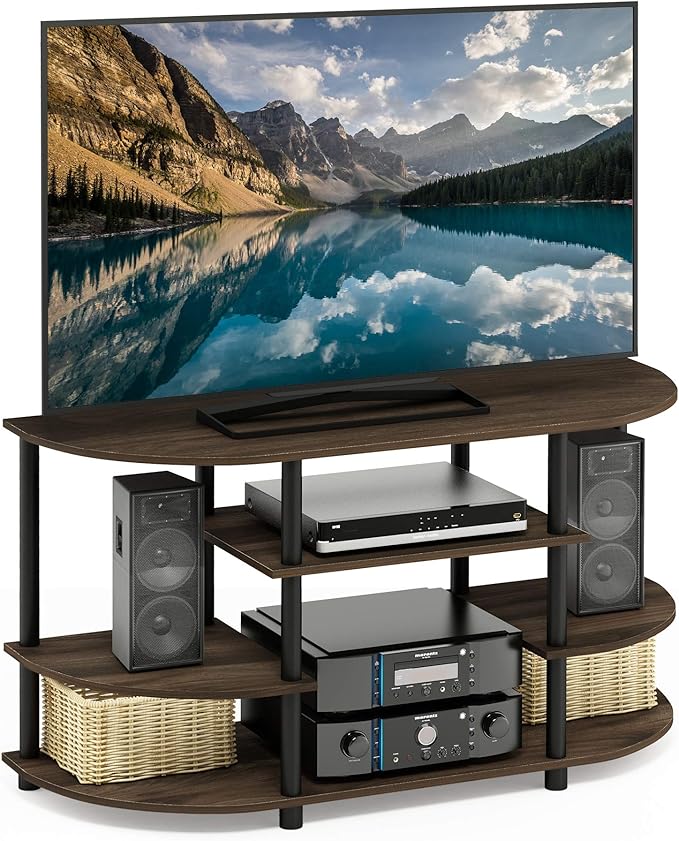 Furinno JAYA Simple Design Corner TV Stand, Columbia Walnut/Black