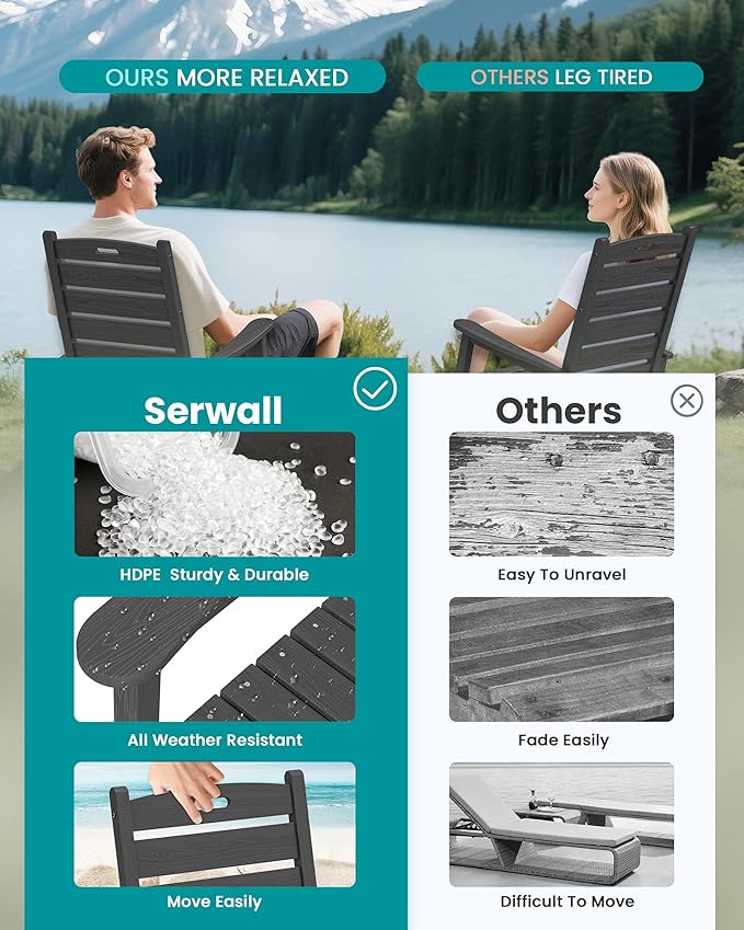 SERWALL Outdoor Rocking Chair, Oversized Rocking Chair