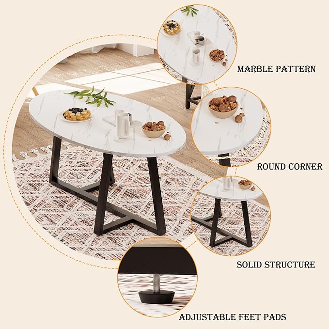 Wolawu Coffee Table Small Oval Table, Modern Center Tea Tables