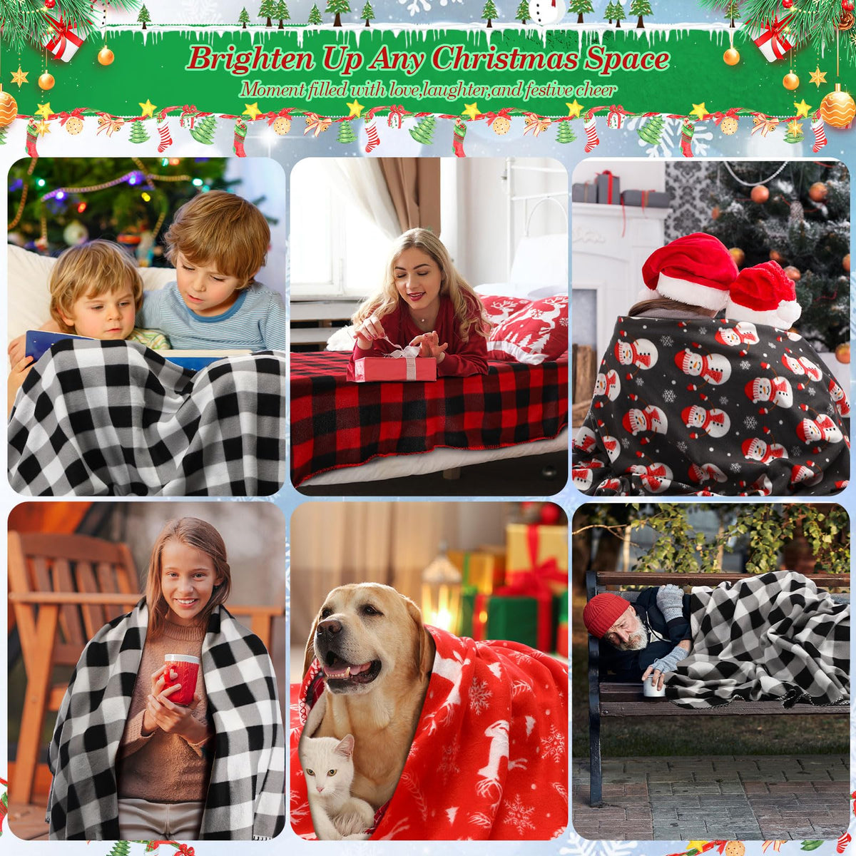 Preboun 6 Pcs 50 x 60 Inch Fleece Throw Blanket Bulk Printed Warm Throw Blanket for Couch Winter Travel Wedding Decorations Gifts (Christmas)