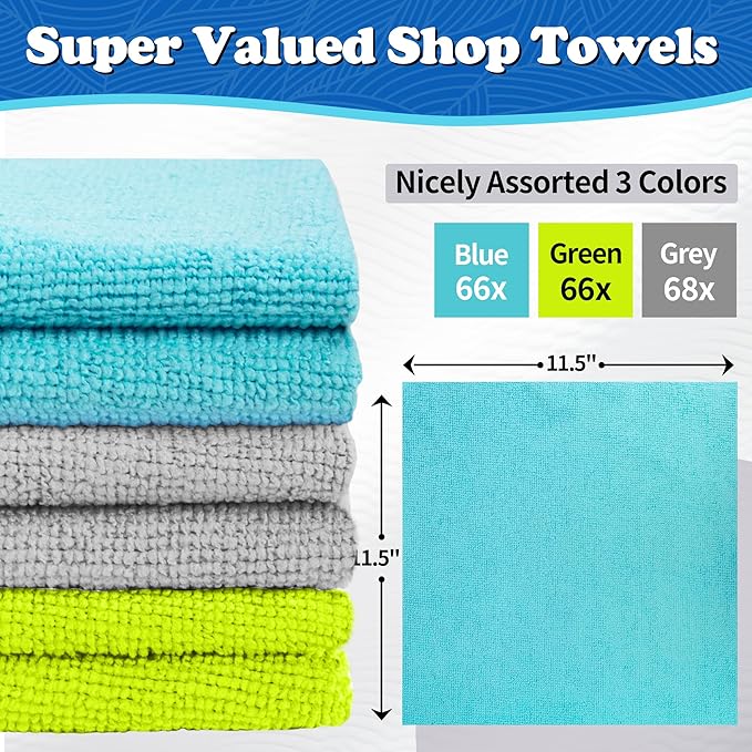 FIXSMITH Shop Towels, Microfiber Cleaning Cloth Bulk, 200 Pack Microfiber Towels
