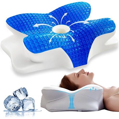 EUCIOR Cooling Gel Pillows for Neck and Shoulder,Cervical Pillow Cozy Sleeping,Odorless Ergonomic Contour Memory Foam Pillows for Side Back Stomach Sleepers with Pillowcase (Grey)