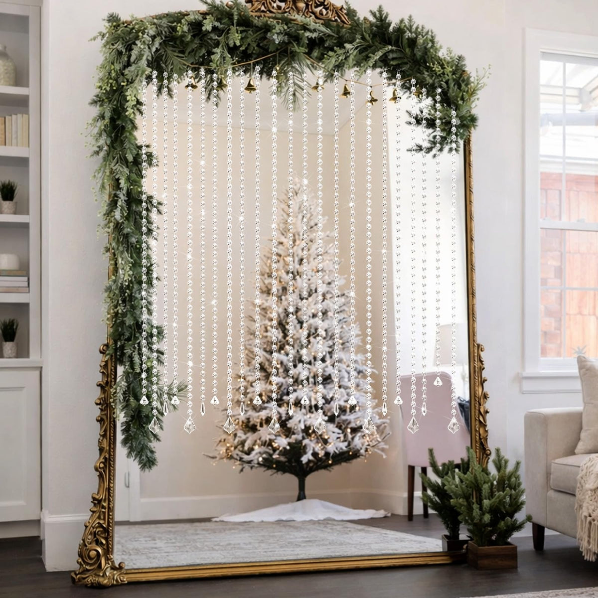 Teyva Daily 24 Pcs 39 Inch Clear Acrylic Crystal Garland Strands Hanging Crystal Strings Decoration Chandelier Beaded Chain Ornament Beaded Garland Curtain for Wedding Party Manzanita Tree Centerpiece